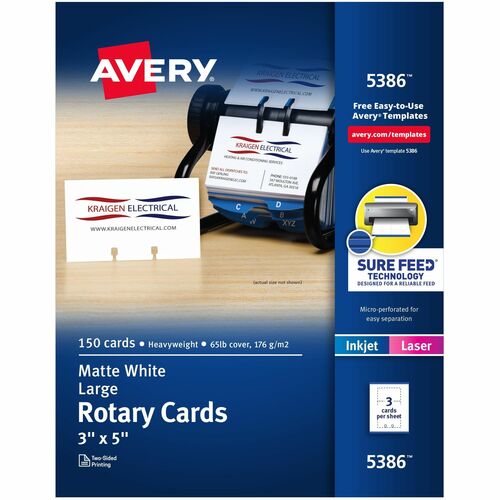 Laser/Inkjet Rotary Cards, 2-Sided, 3" x 5", 3/Sht, White 150/BX