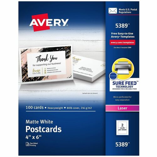 Laser Postcards, Perforated, 4" x 6", White 100/BX