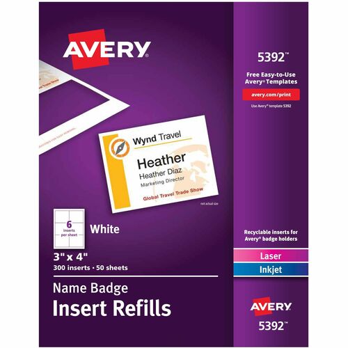 Insert Badge Refill, Fits 3"x4", 6/Sht, WE 300/BX