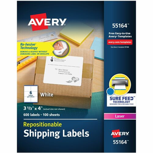Laser Labels, Shipping, 3-1/3" x 4", White 600/BX