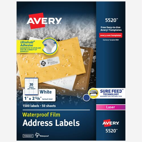 Mailing Labels, Weatherproof, 1" x 2-5/8", WE 1500/PK
