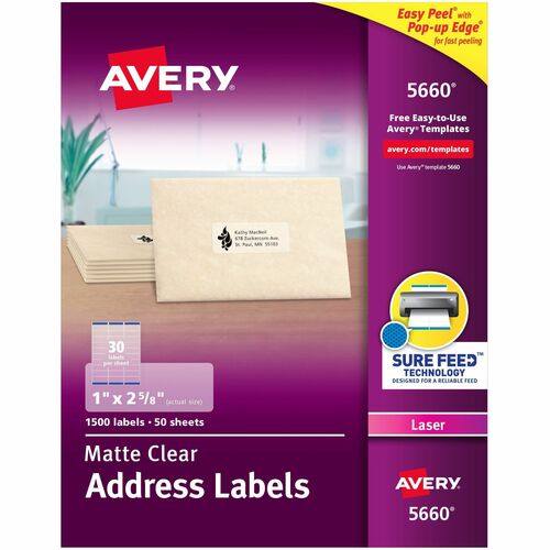 Laser Labels, Address, 1"x2-5/8", Matte Clear 1500/BX