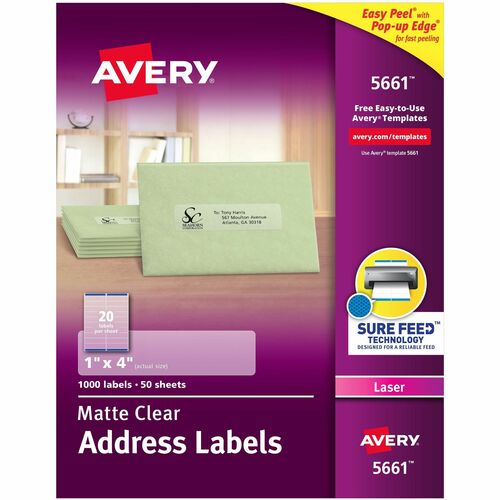 Laser Labels, Address, 1" x 4", Matte Clear 1000/BX