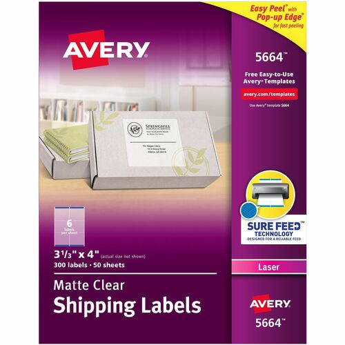 Laser Labels, Shipping, 3-1/3"x4", Matte Clear 300/BX