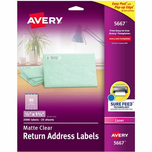 Laser Labels, Return Address, 1/2"x1-3/4", Matte Clear 2000/PK