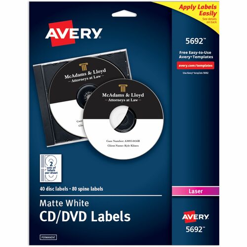 CD Labels, Laser, White 40/PK