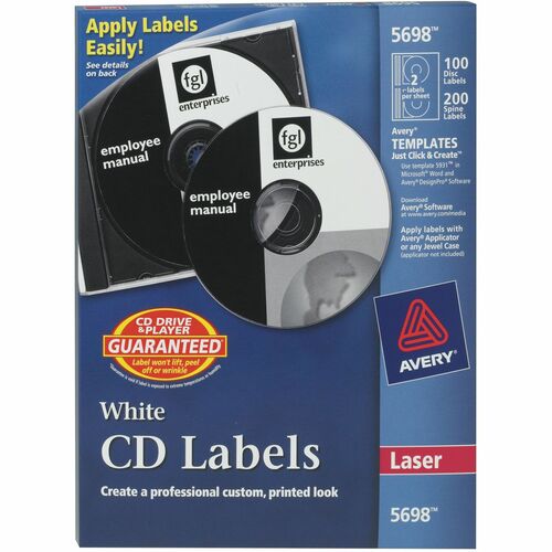 CD Labels, Laser, White 100/PK
