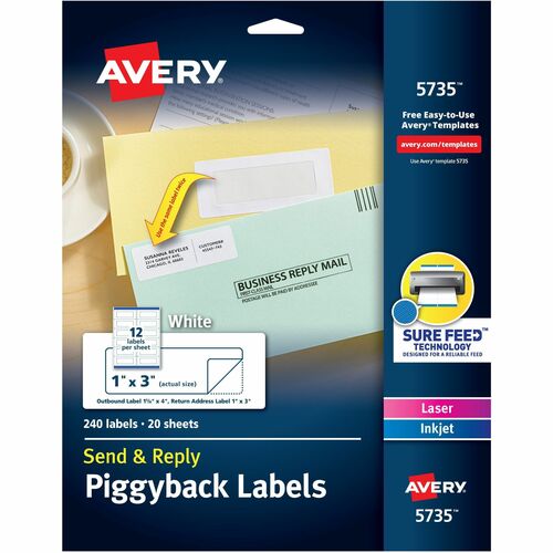 Piggyback Labels, Send & Reply, 1" x 3", White 240/PK