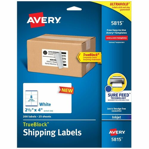 Labels, Inkjet, Shipping, Permanent, 2-1/2" x 4", White 200/PK