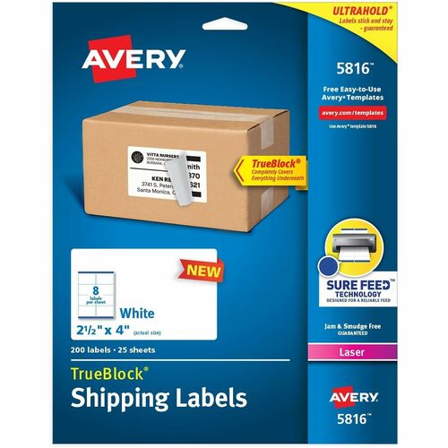 Labels, Laser, Shipping, Permanent, 2-1/2" x 4", White 200/PK