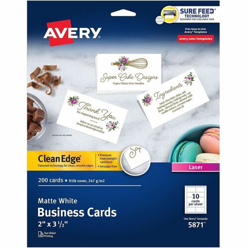Printable Business Cards, 2-Sides, 3-1/2"x2", White 200/PK