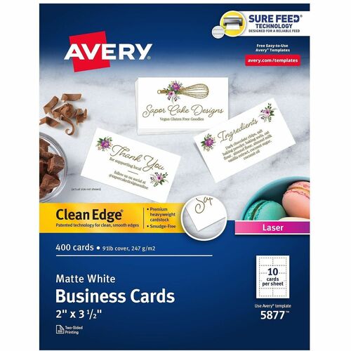 Business Cards, Full Laser Printer, 3-1/2"x2", White 400/BX