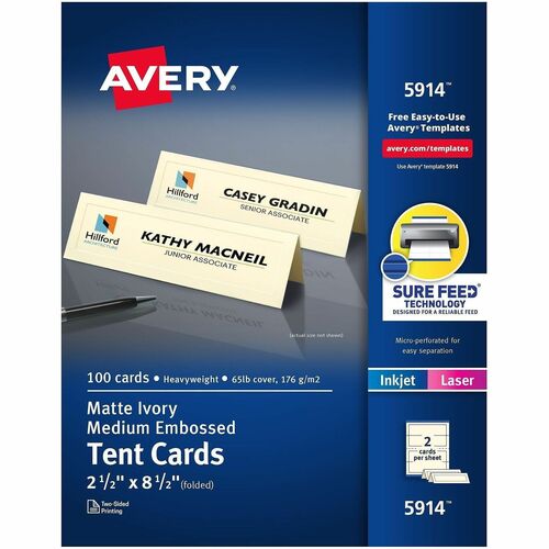 Tent Cards, Embossed, 2-1/2" x 8-1/2", Ivory 100/PK