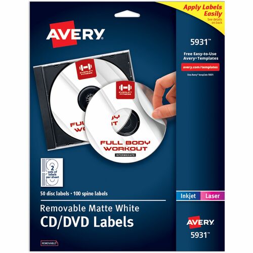 CD Labels, Laser Matte, Removable, White 50/PK