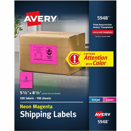 Shipping Labels, Laser, Hi Vis, 5-1/2" x 8-1/2", Neon MA 100/BX