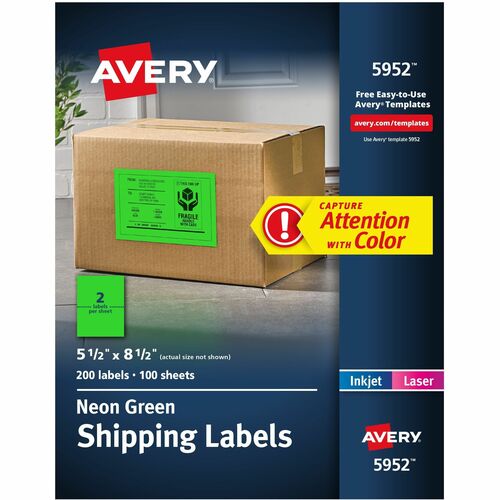 Shipping Labels, Laser, Hi Vis, 5-1/2" x 8-1/2", Neon Green 100/BX