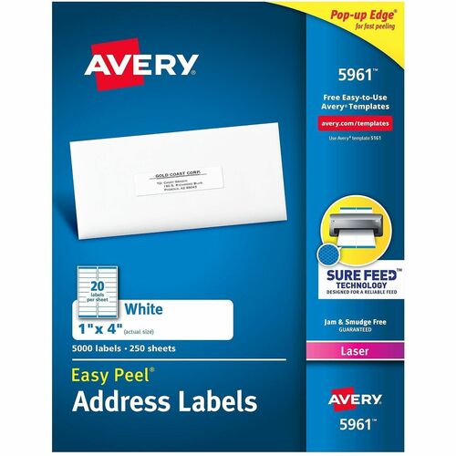 Laser Labels, Mailing, 1"x4", White 5000/BX
