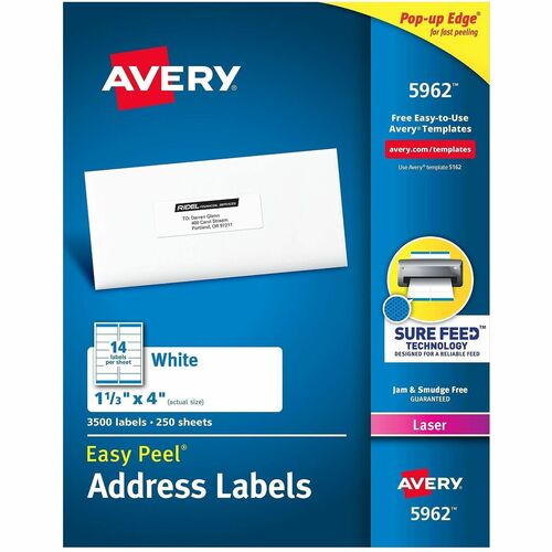 Laser Labels, Mailing, 1-1/3"x4", White 3500/BX