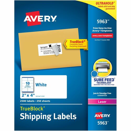 Shipping Labels, TrueBlock, 2" x 4", White 2500/BX