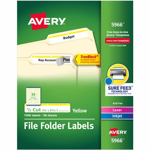 Labels, Filing, TrueBlock, 1/3 Cut, Yellow 1500/BX