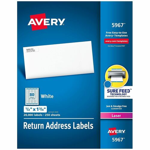 Laser Labels, Mailing, 1/2"x1-3/4", White 20000/BX