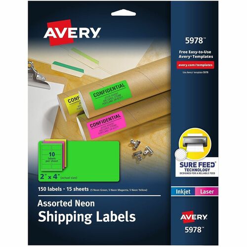 Address Labels, Laser, 2" x 4", Neon AST 150/PK