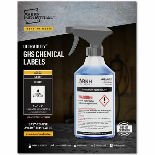 Labels, GHS Chemical, Laser, 3-1/2" x 5", White 200/BX