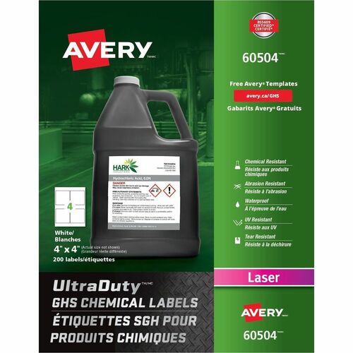 Labels, GHS Chemical, Laser, 4" x 4", White 200/BX