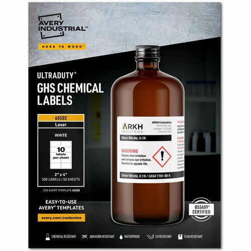 Labels, GHS Chemical, Laser, 2"x4", White 500/BX