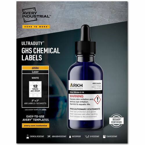 Labels, GHS Chemical, Laser, 2" x 2", White 600/BX