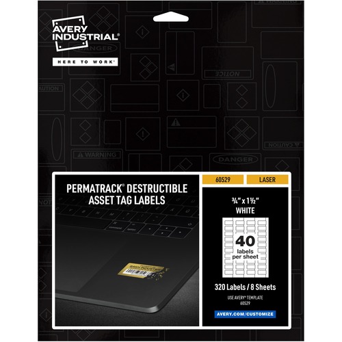 Asset Tag, Destructible, Laser, 3/4" x 1-1/2", White, 320/PK 5/CT