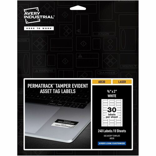 Asset Tag, Tamper-Proof, Laser, 3/4"x2", WE 240/PK