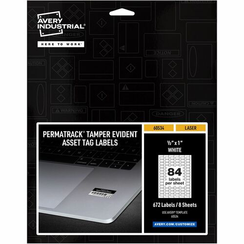 Asset Tag, Tamper-Proof, Laser, 1/2" x 1", White, 627/PK 5/CT