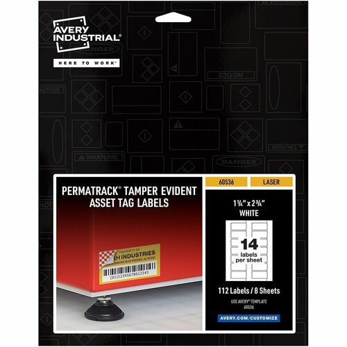 Asset Tag, Tamper-Proof, Laser, 1-1/4"x2-3/4", WE 112/PK