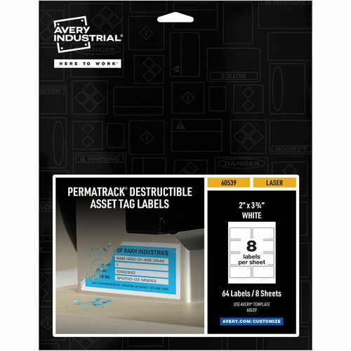 Asset Tag, Destructible, Laser, 3-3/4"x2", WE, 64/PK 5/CT