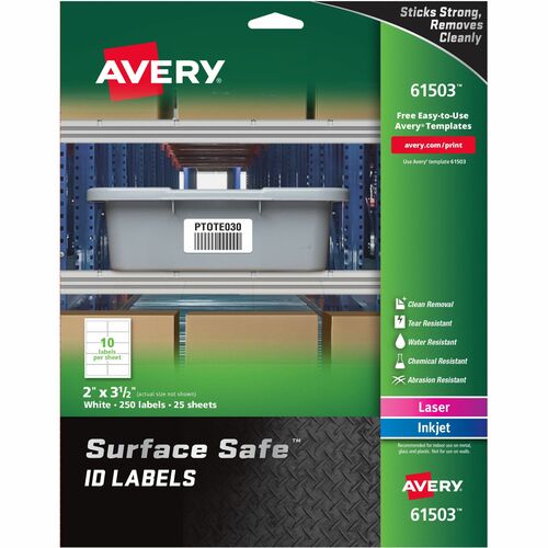 Labels, Removable, Surface Safe, 2" x 3-1/2", White 250/PK