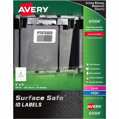 Labels, Removable, Surface Safe, 3" x 5", White 200/PK