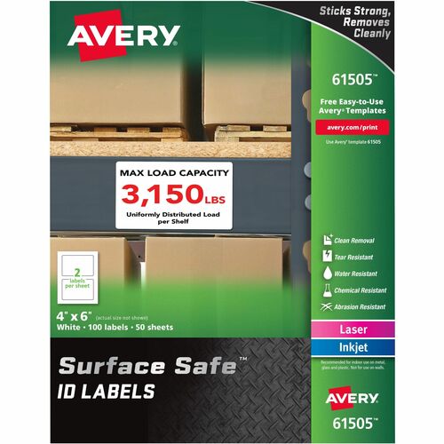 Labels, Removable, Surface Safe, 4" x 6", White 100/PK