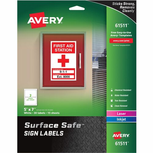 Labels, For Safety Signs, Removable, 5" x 7", White 30/PK