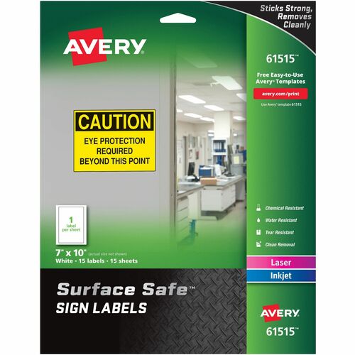 Labels, For Safety Signs, Removable, 7" x 10", White 15/PK