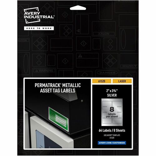 Labels, For Asset Tags, Metallic, 2" x 3-3/4", Silver 64/PK