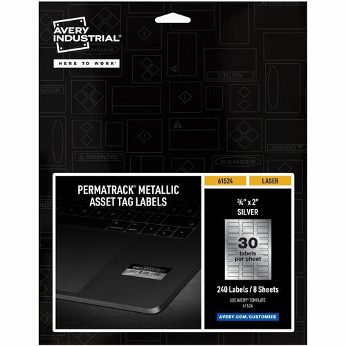 Labels, For Asset Tags, Metallic, 3/4"x2", Silver 240/PK