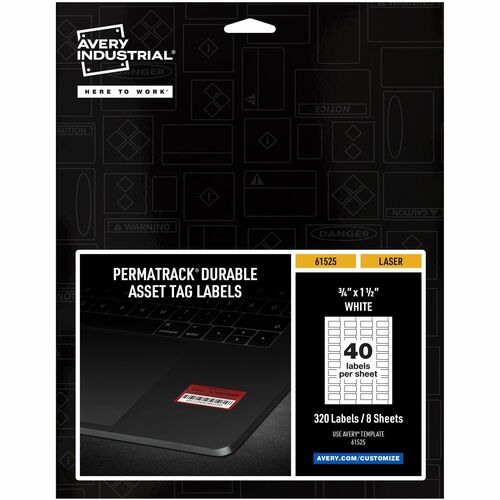 Labels, For Asset Tags, Waterproof, 3/4"x1-1/2", White 320/PK