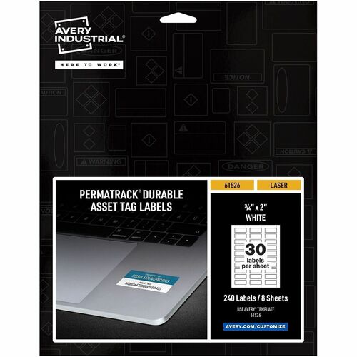 Labels, For Asset Tags, Waterproof, 3/4"x2", White 240/PK