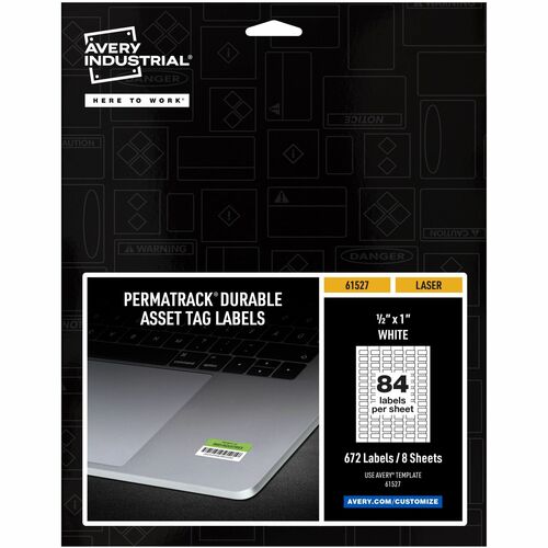 Labels, For Asset Tags, Waterproof, 1/2"x1", White 672/PK