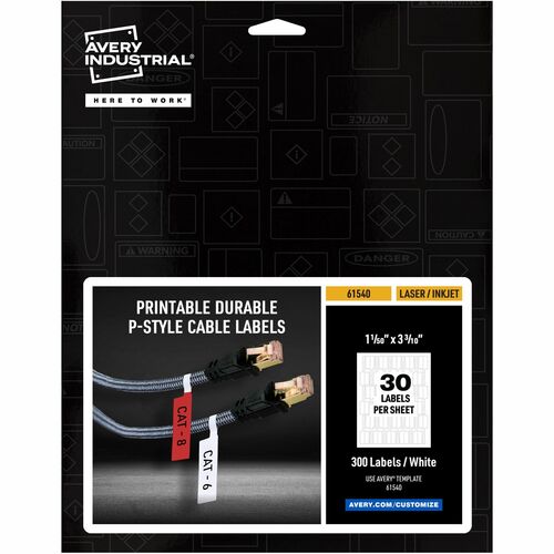 Labels, F/Cables, P-Style, Laser/Inkjet, 1.02" x 3.3", White 300/PK