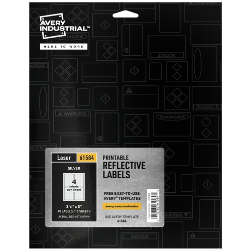 Sign Labels, Reflective, Laser, Permanent, 3-1/2"x5", Silver 40/PK