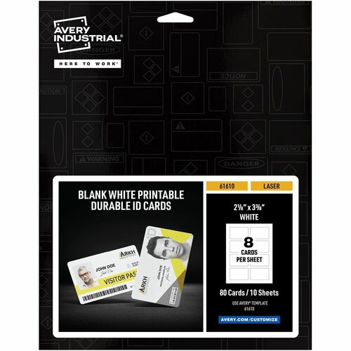 ID Badge, With No Clip Hole, Poly, 11 Mil, 2.125" x 3.375", White 80/PK