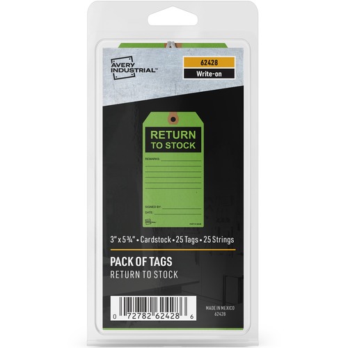 Return to Stock Tags, Pre-Strung, 3" x 5-3/4", Green 25/PK