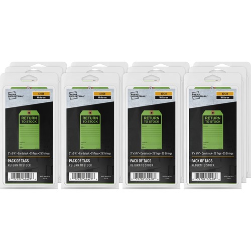 Return to Stock Tags, Pre-Strung, 3" x 5-3/4", Green, 25/Pk 12/CT